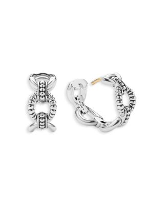 Sterling Silver Signature Caviar Oval Link Hoop Earrings