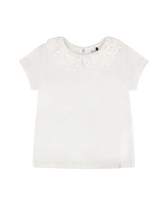 Girls' Short Sleeve Crochet Peter Pan Collar T-Shirt - Big Kid