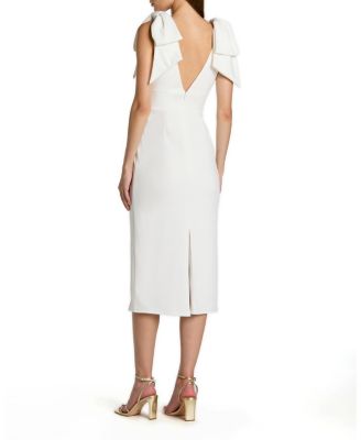  Bow Strap Crepe Fitted Midi Dress