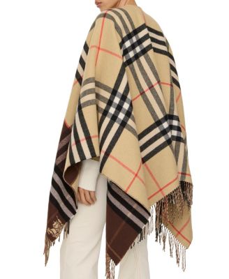  Contrast Check Cashmere Wool Cape