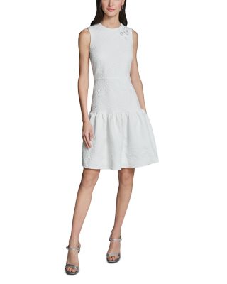 Sleeveless Floral Stretch Jacquard Drop Waist A Line Dress 