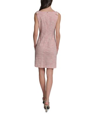 Flower Button Sleeveless Knit Tweed Dress