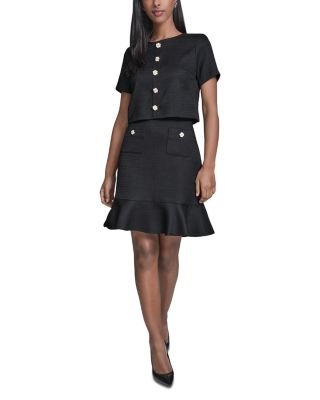 Flower Button Short Sleeve Summer Tweed Dress