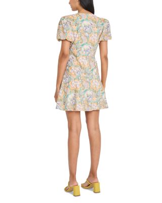 Puff Sleeve V Neck Mini Dress