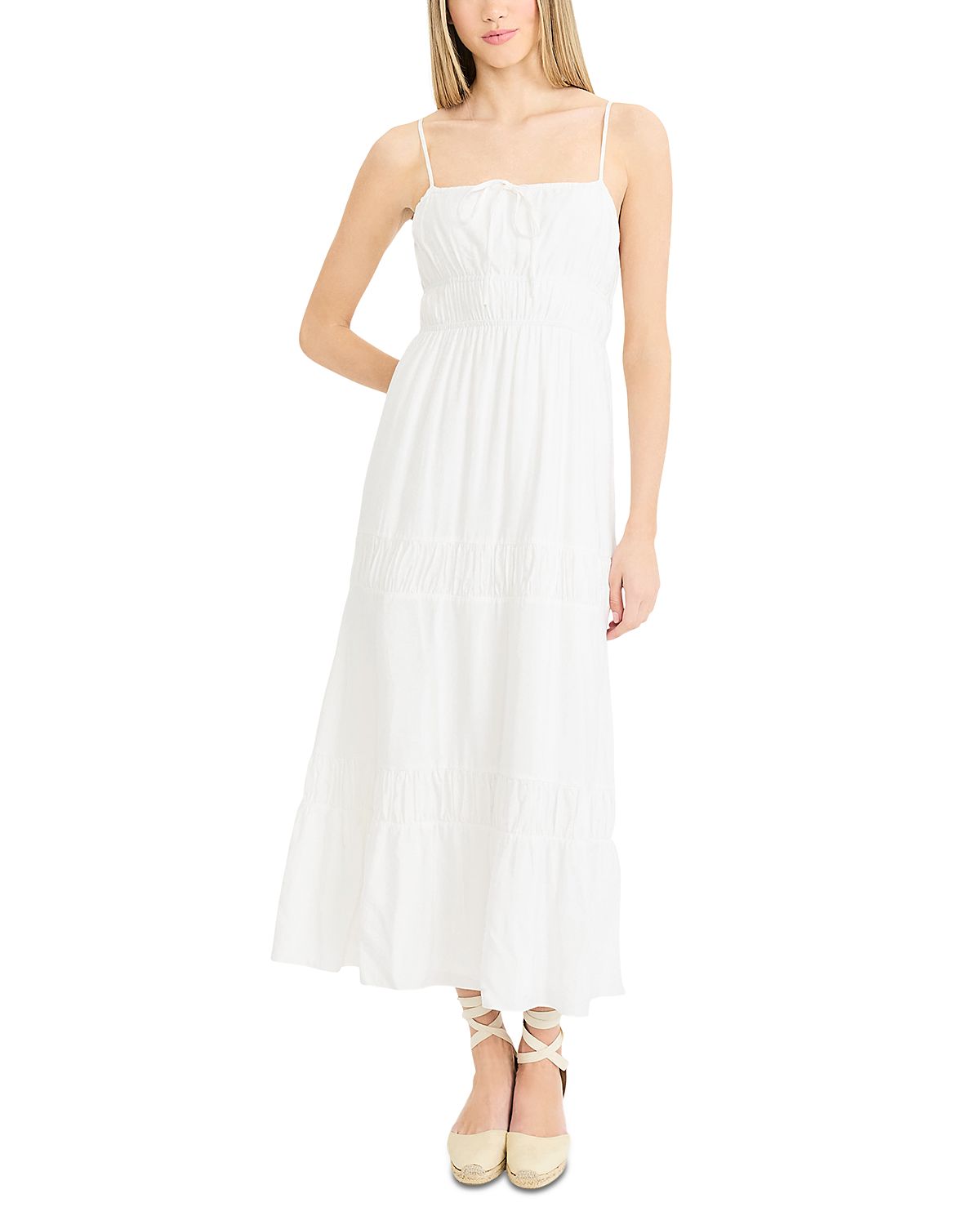 The Good Journey Sleeveless Tiered Midi Dress with Front Tie