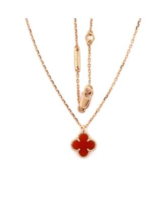  Sweet Alhambra Pendant Necklace 18K Rose Gold and Carnelian, 15.5"