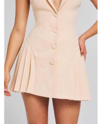  Reyna Halter Neck Pleated Mini Blazer Dress