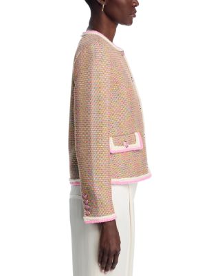 Braided Trim Crewneck Button Down Jacket