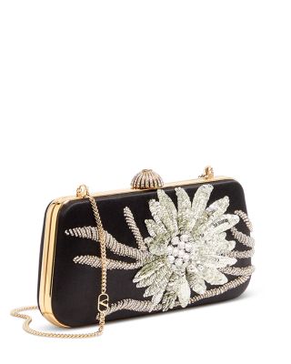 Minaudiere Rhinestone & Sequin Flower Chain Strap Wallet