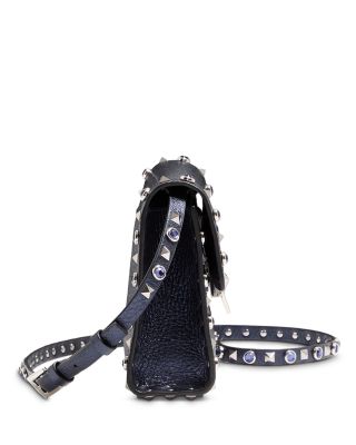 Small Rockstud & Rhinestone Leather Shoulder Bag