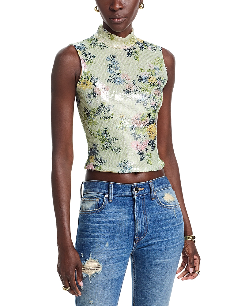 Brandon Maxwell Piper Paillette Mock Neck Tank