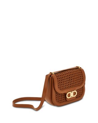 Double Gancini Extra Small Woven Leather Crossbody 