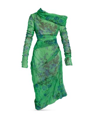 Organza Cloqu&eacute; Draped Midi Dress