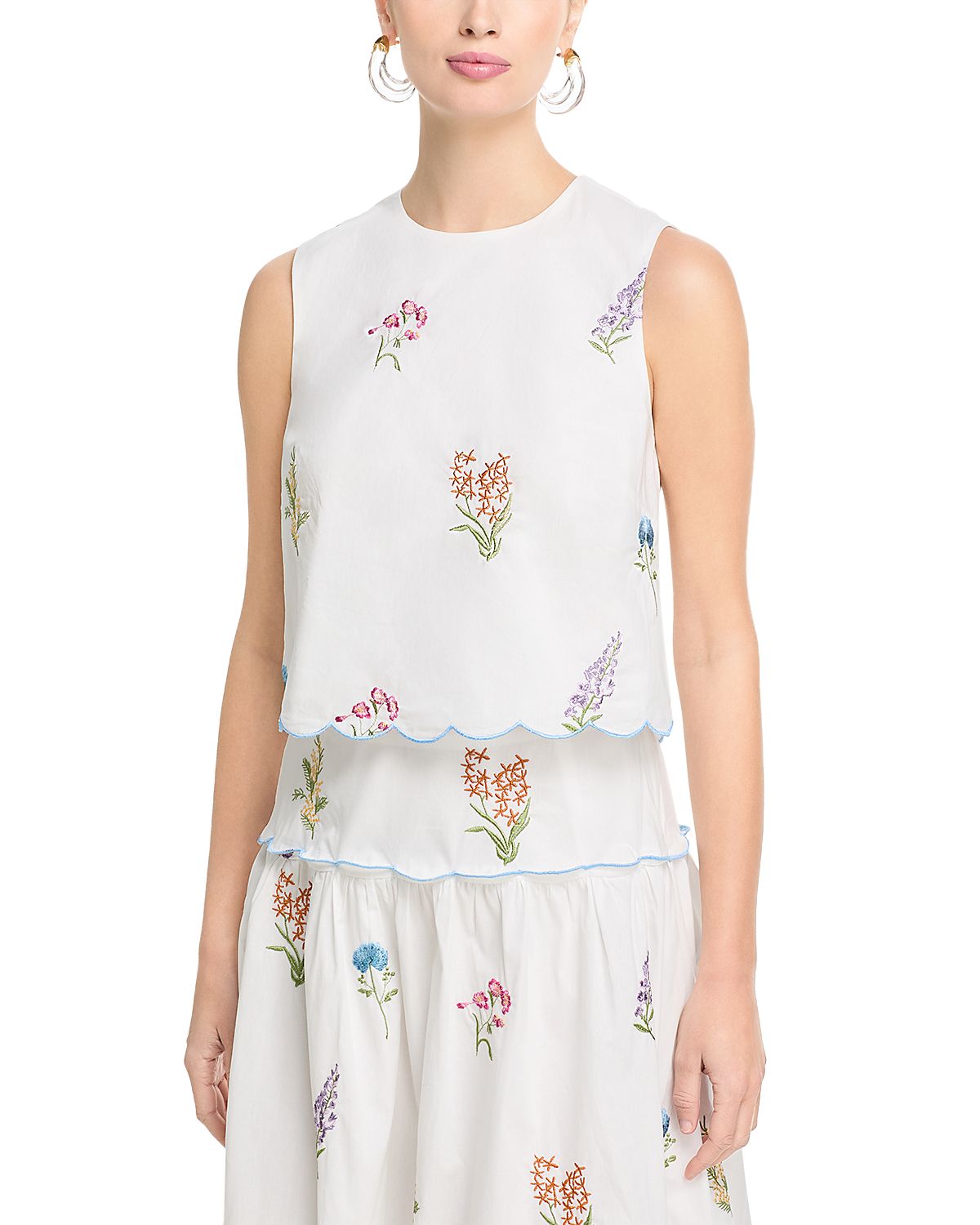 Aqua Embroidered Scallop Tank - Exclusive