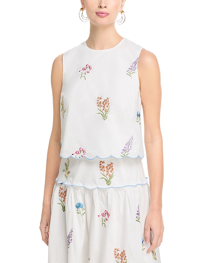 Aqua Embroidered Scallop Tank - Exclusive
