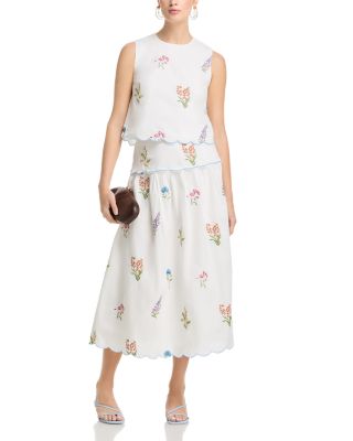 Embroidered Scallop Tank & Midi Skirt Set - Exclusive