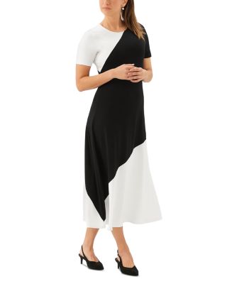 Short Sleeve Contrast Midi Dress
