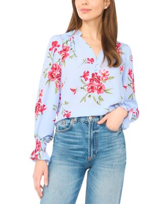 Long Sleeve Half Placket Smocked Windsurfer Top