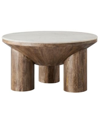  Ellison 33" Round Wood Coffee Table with Marble Top
