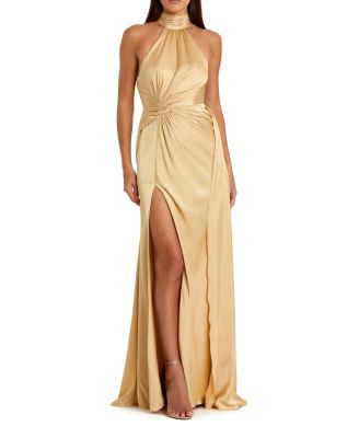 Open Back High Neck Side Ruched Gown