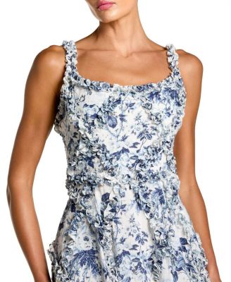 Ruffle Floral Sweetheart Neck Gown