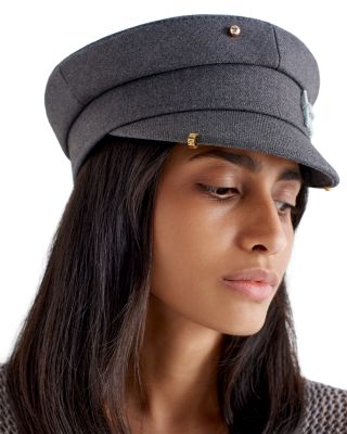 Monogram Embellished Gray Baker Boy Cap