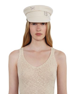 Monogram Embellished Beige Baker Boy Cap