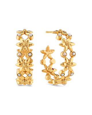 Jasmine Imitation Pearl Flower Hoop Earrings