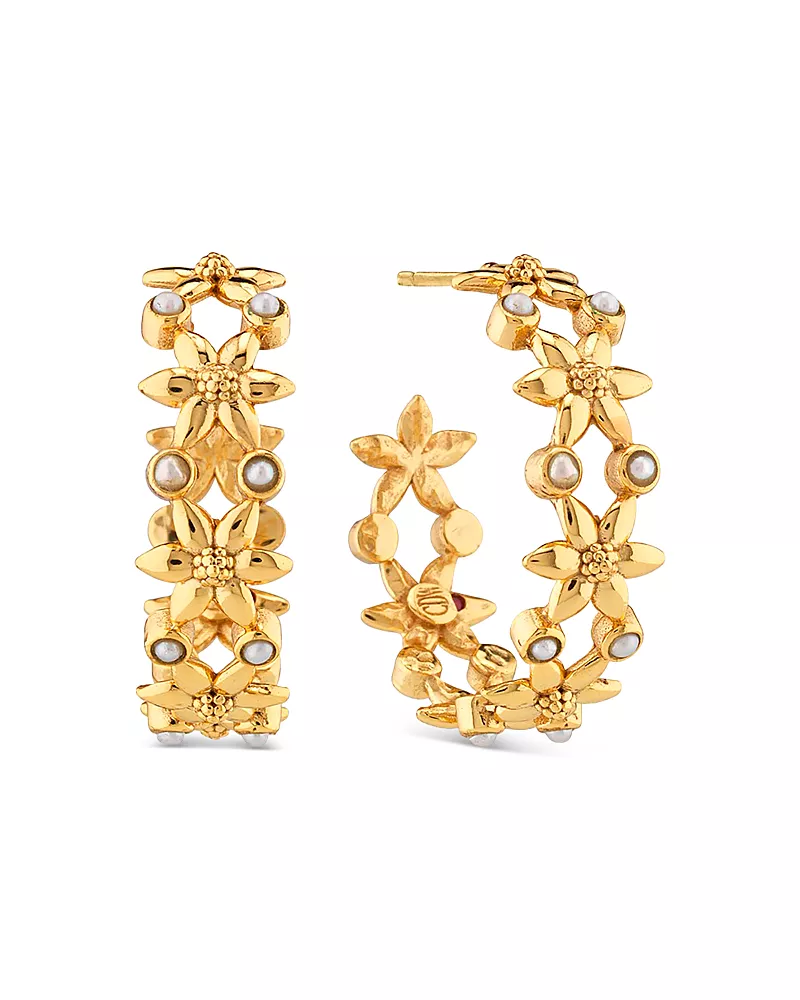 Capucine De Wulf Jasmine Imitation Pearl Flower Hoop Earrings