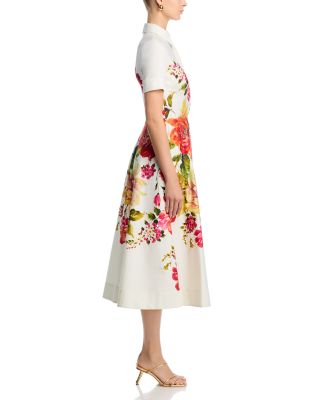 Bold Floral Print Shirt Midi Dress