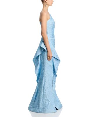 Metallic Jacquard One-Shoulder Gown