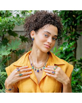 Multi Gemstone Scarab Mismatch Stud Earrings 