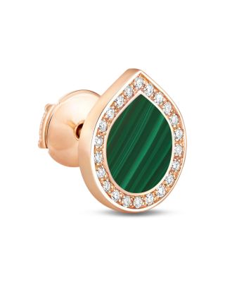 18K Rose Gold Antifer Malachite & Diamond Halo Single Stud Earring