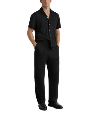 Short Sleeve Stripe Jacquard Cuban Collar Shirt