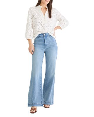 Knit Eyelet Ruffle Neck Top