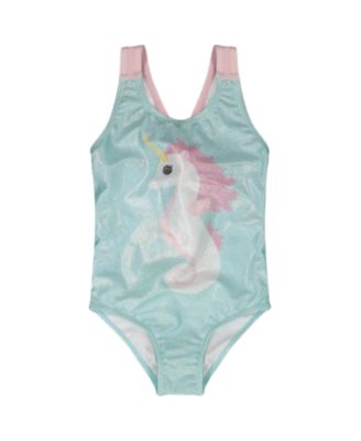 Girls' One-Piece Crossed Straps Graphic Swimsuit - Little Kid