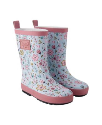 Girls' Waterproof Mini Flower Rain Boots in Natural Rubber - Toddler, Little Kid, Big Kid