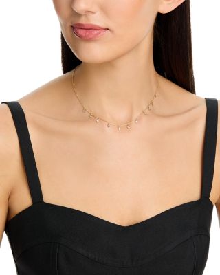Diamond Station Droplet Collar Necklace in 14K Gold, 0.55 tcw