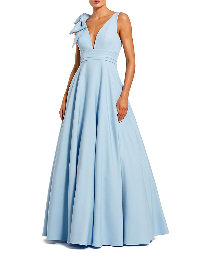 Mac Duggal Sleeveless Plunge Neck Ball Gown with Bow Detail