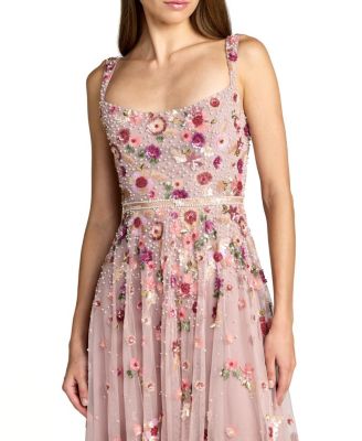 Sleeveless Hand Beaded Scoop Neck Midi Dress