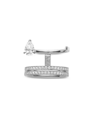18K White Gold Serti sur Vide Diamond Pear & Round Statement Ring