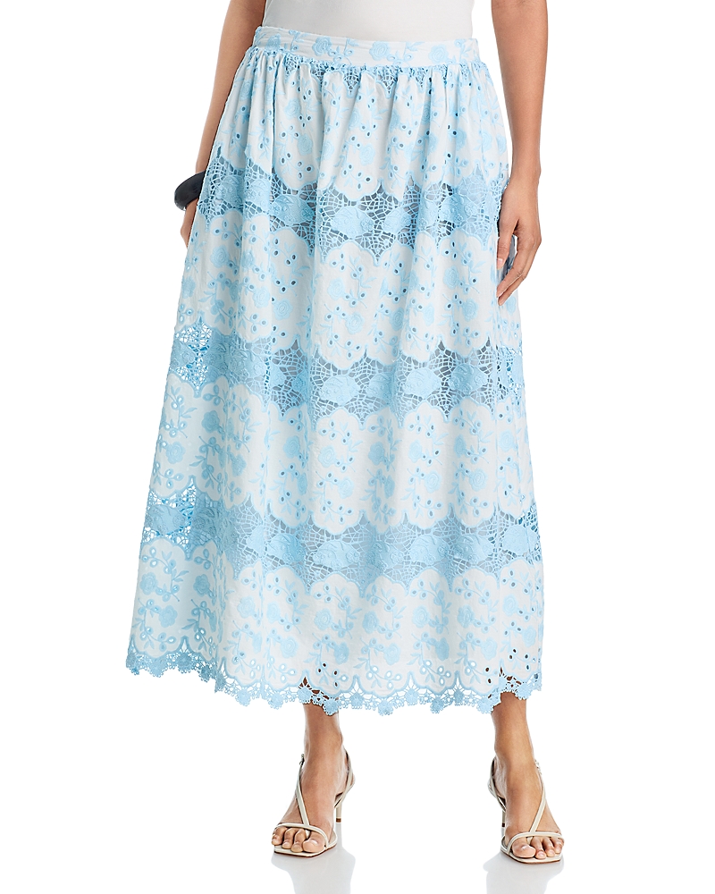 Aqua Embroidered Midi Skirt - Exclusive