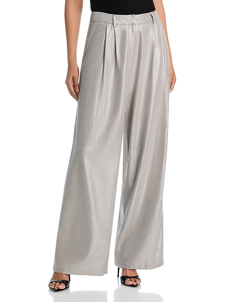 Aqua Metallic Linen Blend Pants - Exclusive