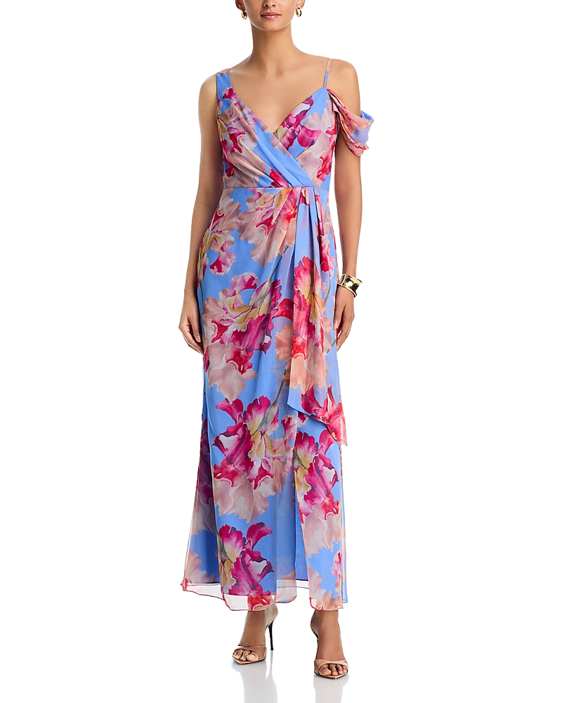 Aqua Floral Satin Burnout Maxi Dress - Exclusive