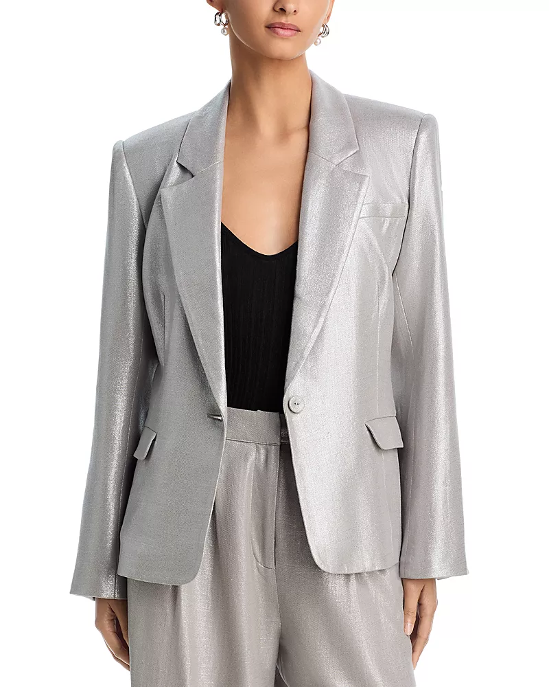 Aqua Metallic Linen Blend Blazer - Exclusive