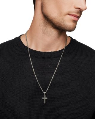 Men's Deco Cross Pendant in Sterling Silver, 27mm
