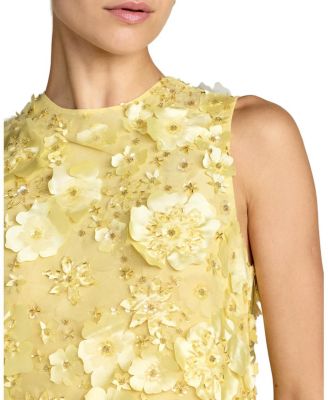  Floral Beaded Mesh Sleeveless Trapeze Mini Dress