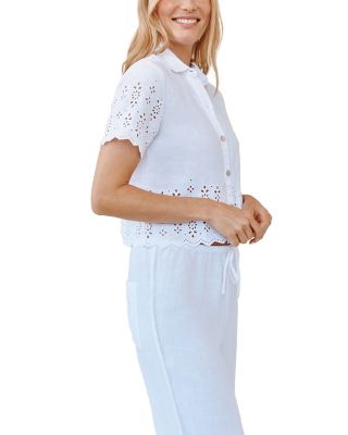 Short Sleeve Embroidered Button Down Top