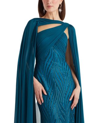  Tullett Sequin Embroidered Cape Gown