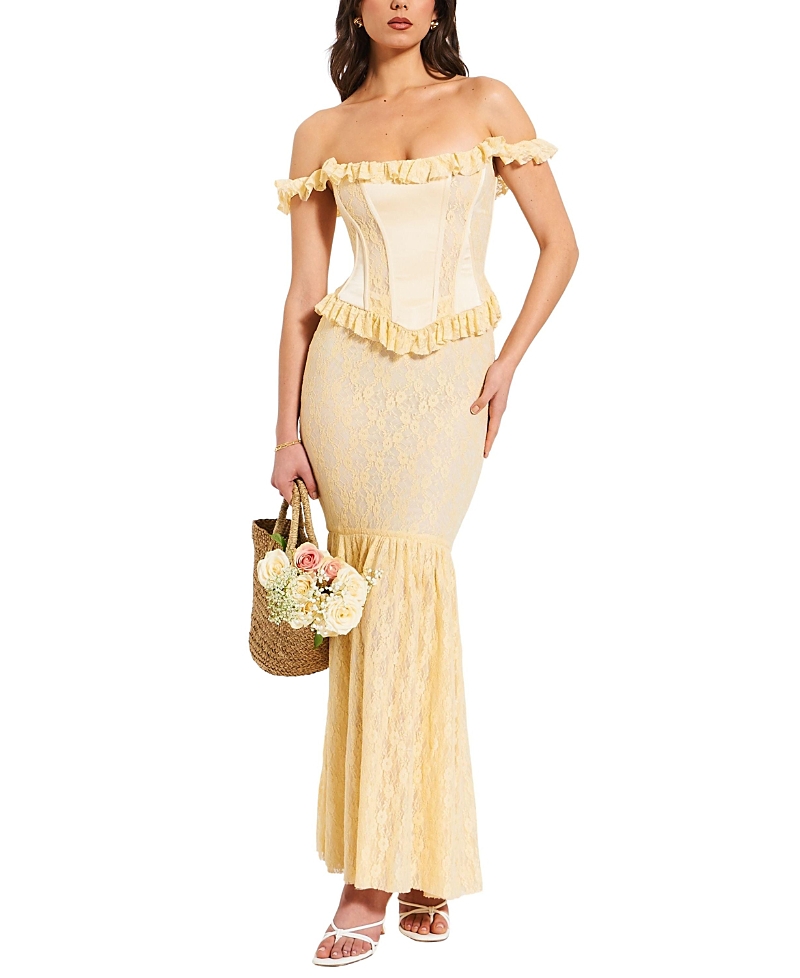 Miss Circle Ersilia Satin Lace Peplum Corset Off Shoulder Maxi Dress